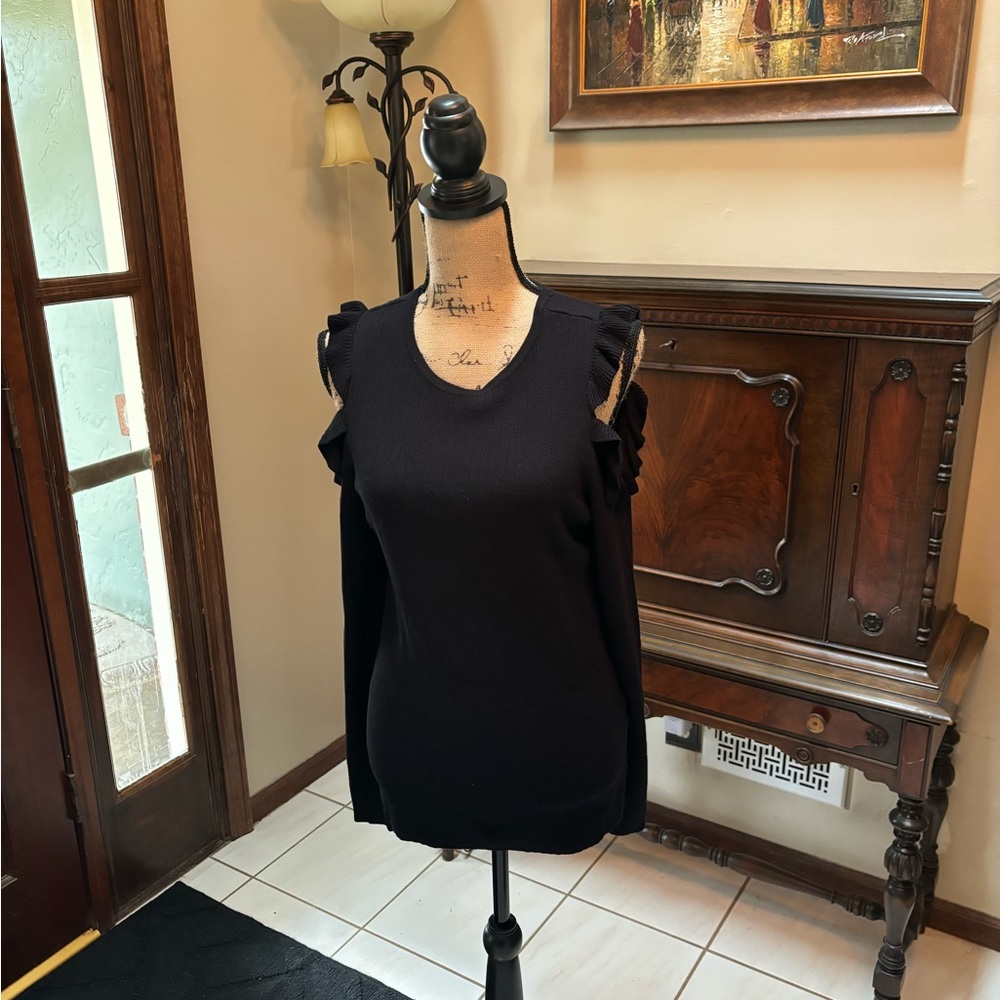 White House Black Market Black Open Shoulder Sweater Medium/Large